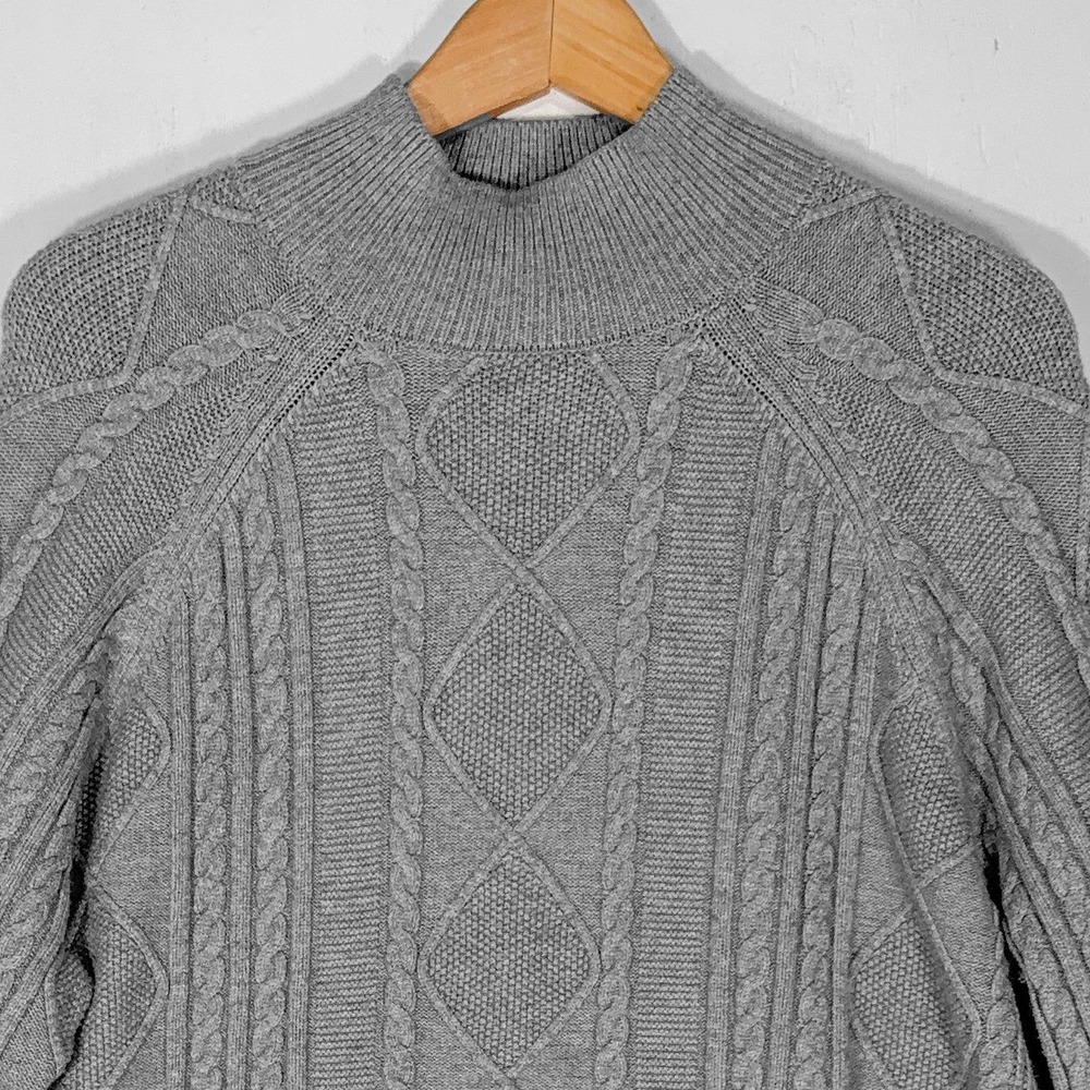 Philosophy Gray Cable Knit Mock Neck Sweater Womens XL Fisherman Coastal